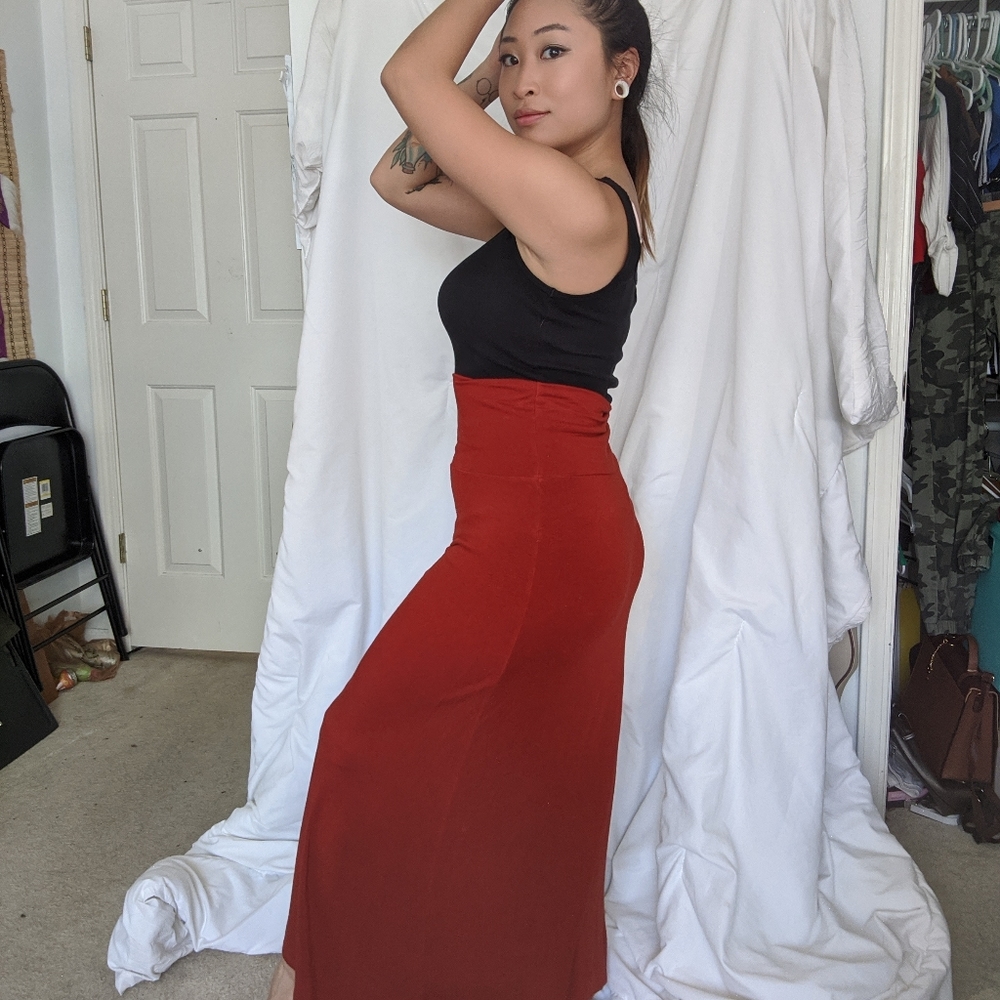 Burnt Sienna Long STRETCHY High Waisted Maxi Skirt